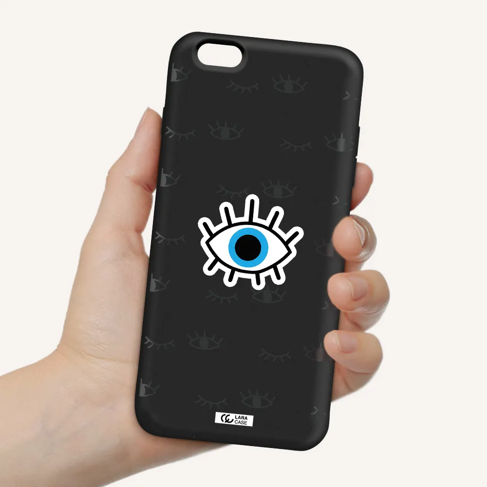 a blue eye with black eyeballs and eyelashes Apple iPhone 6 s plus Silicone black Case