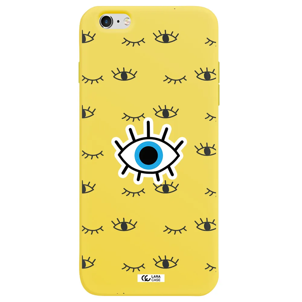 a blue eye with black eyeballs and eyelashes Apple iPhone 6 s plus Silicone canary yellow Case