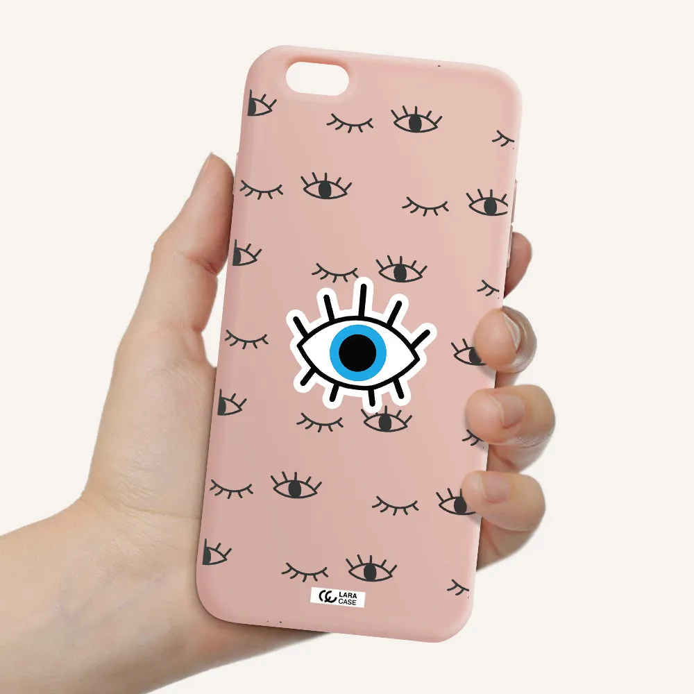 a blue eye with black eyeballs and eyelashes Apple iPhone 6 s plus Silicone pastel pink Case