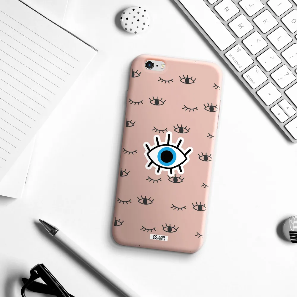 a blue eye with black eyeballs and eyelashes Apple iPhone 6 s plus Silicone pastel pink Case