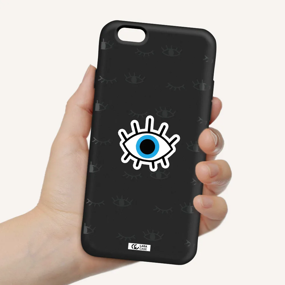 a blue eye with black eyeballs and eyelashes Apple iPhone 6 Silicone black Case