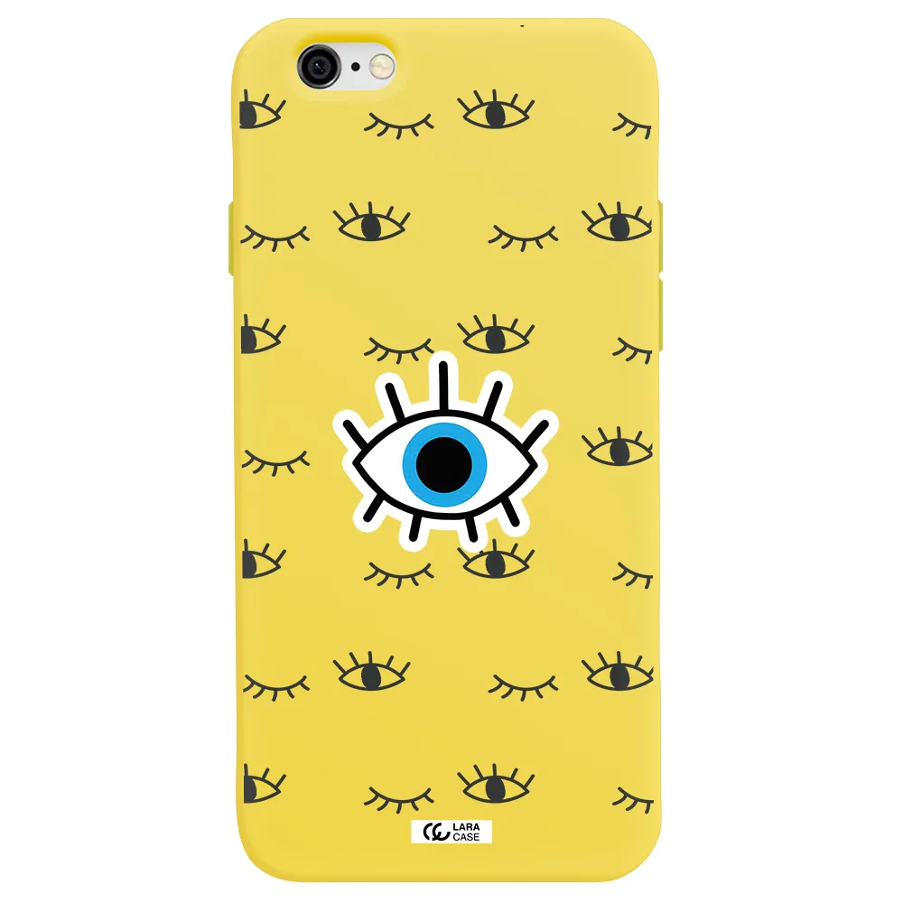 a blue eye with black eyeballs and eyelashes Apple iPhone 6 Silicone canary yellow Case