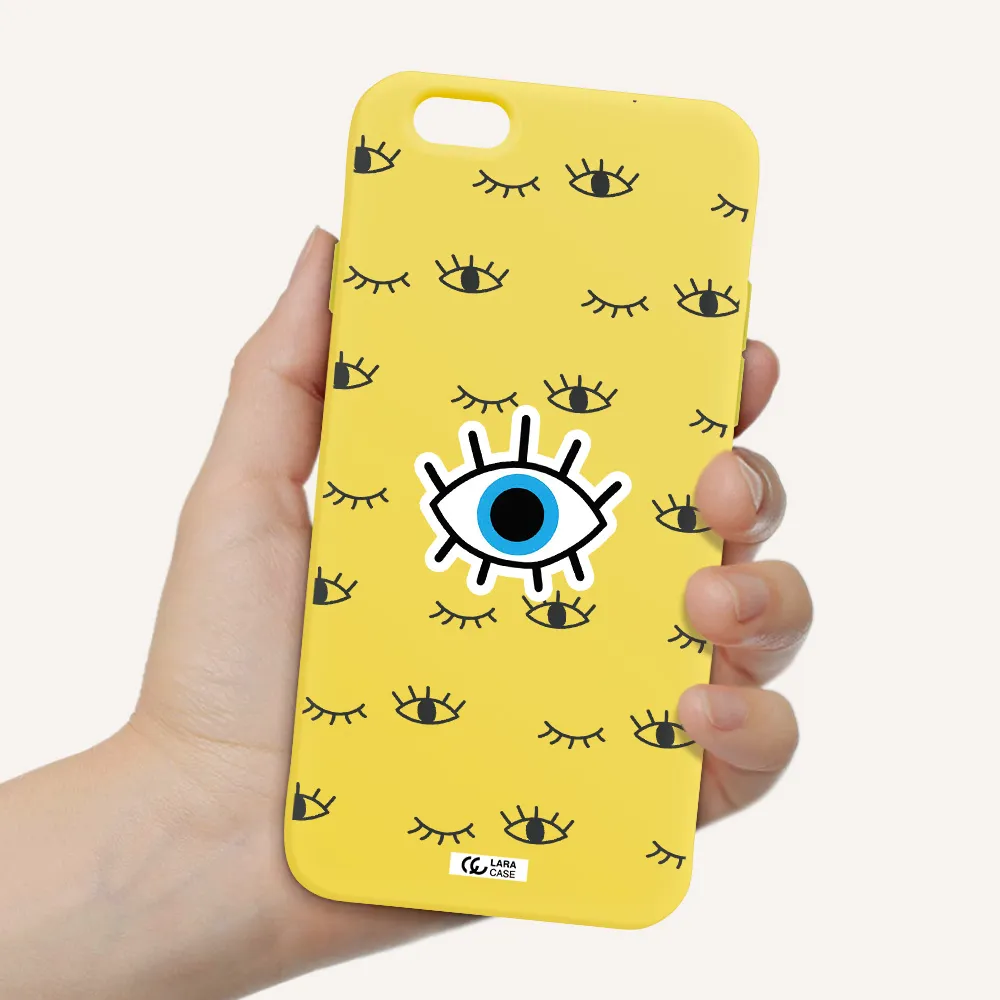 a blue eye with black eyeballs and eyelashes Apple iPhone 6 Silicone canary yellow Case