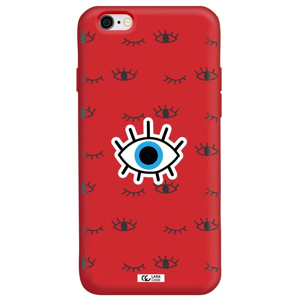 a blue eye with black eyeballs and eyelashes Apple iPhone 6 Silicone Imperial Red Case