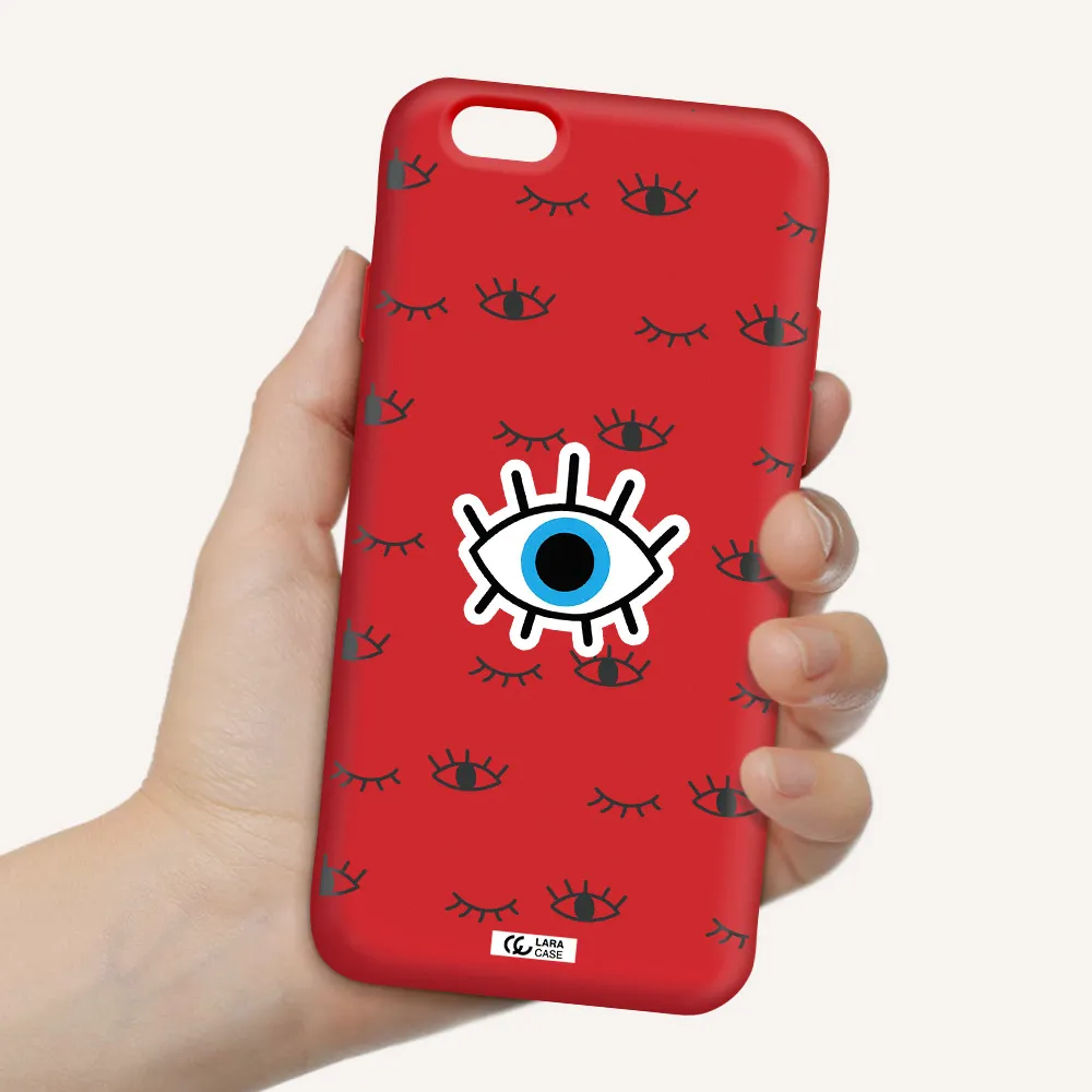 a blue eye with black eyeballs and eyelashes Apple iPhone 6 Silicone Imperial Red Case