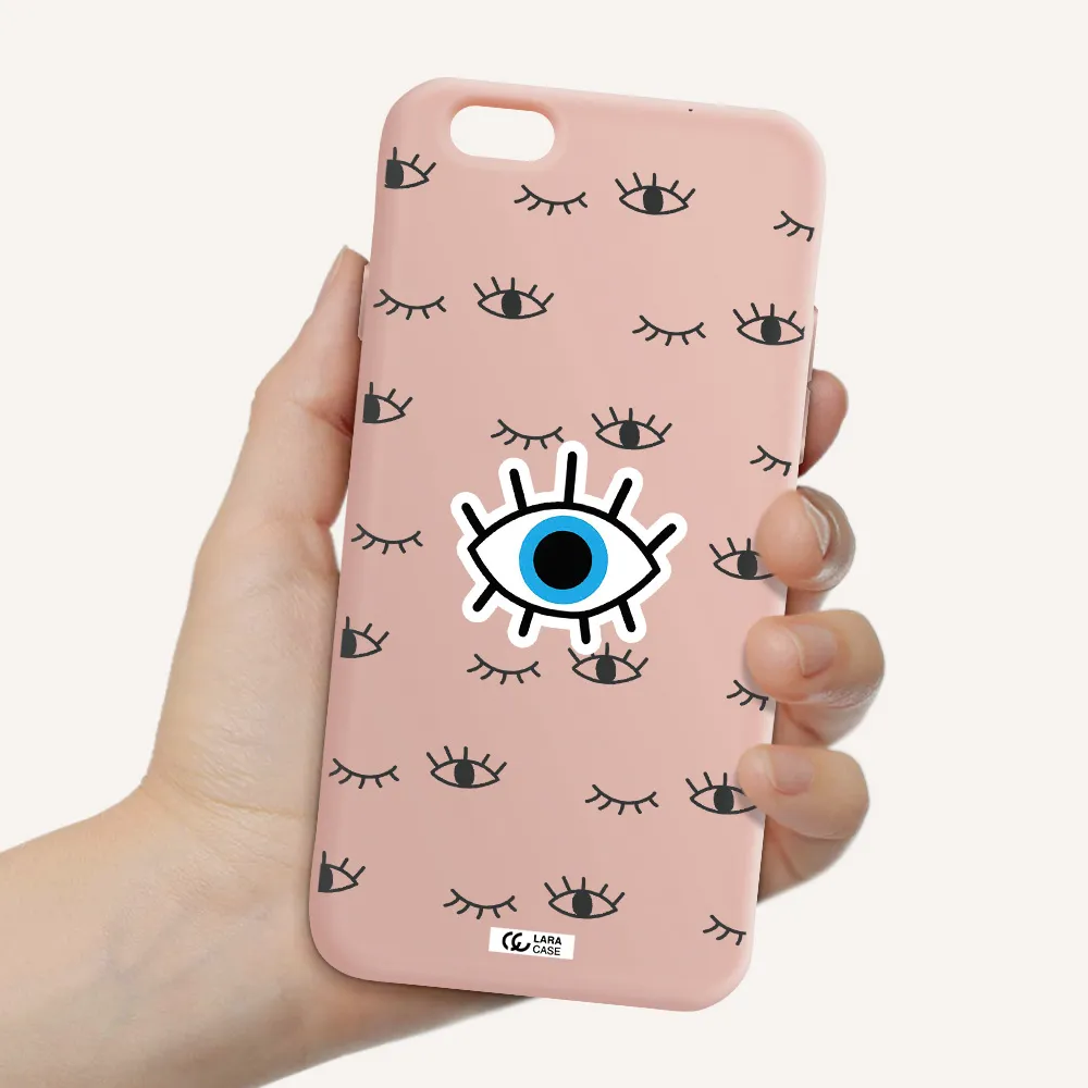 a blue eye with black eyeballs and eyelashes Apple iPhone 6 Silicone pastel pink Case