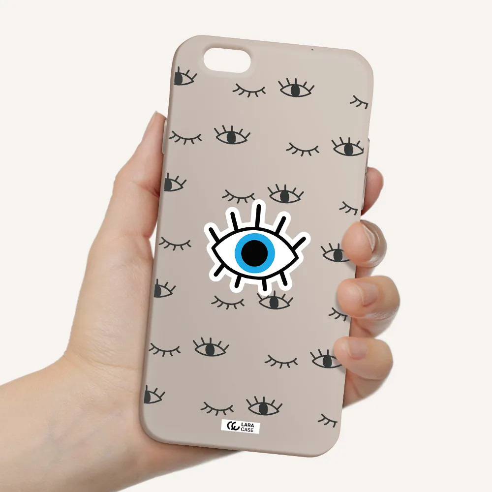 a blue eye with black eyeballs and eyelashes Apple iPhone 6 Silicone Stone Case