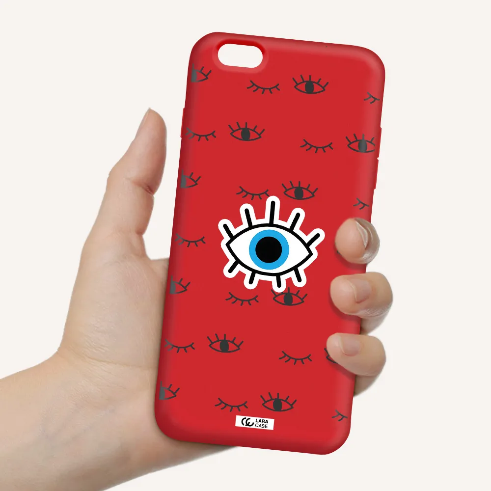 a blue eye with black eyeballs and eyelashes Apple iPhone 6S Silicone Imperial Red Case