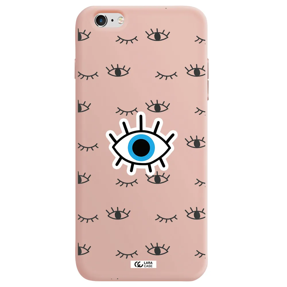 a blue eye with black eyeballs and eyelashes Apple iPhone 6S Silicone pastel pink Case