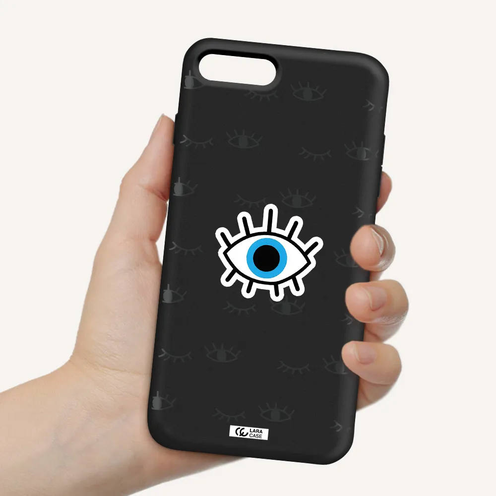 a blue eye with black eyeballs and eyelashes Apple iPhone 7 plus Silicone black Case