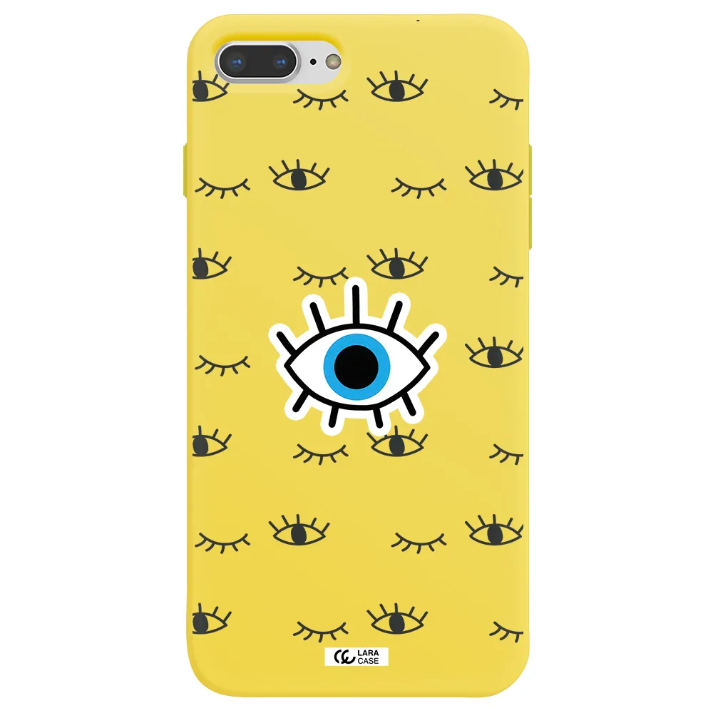 a blue eye with black eyeballs and eyelashes Apple iPhone 7 plus Silicone canary yellow Case
