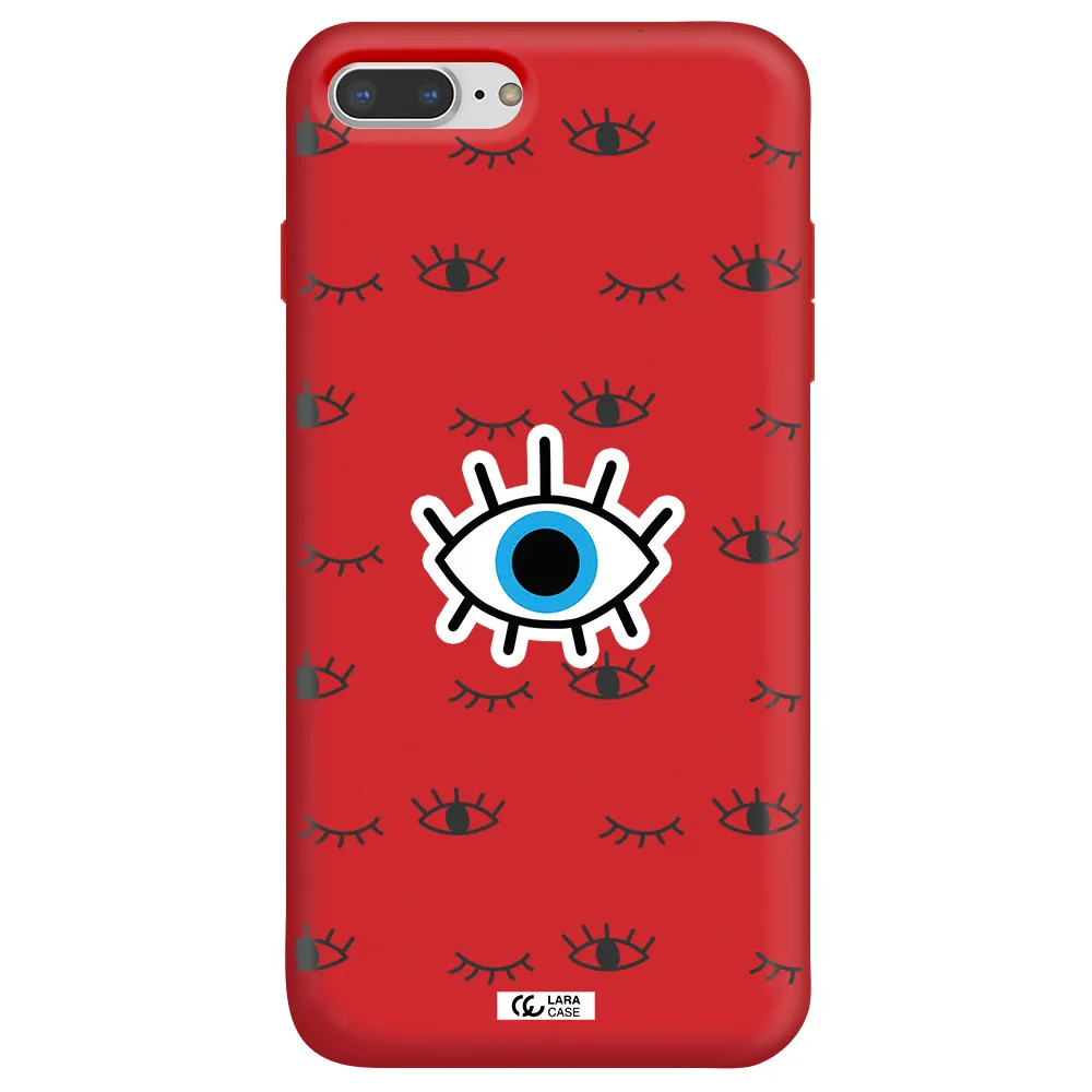 a blue eye with black eyeballs and eyelashes Apple iPhone 7 plus Silicone Imperial Red Case