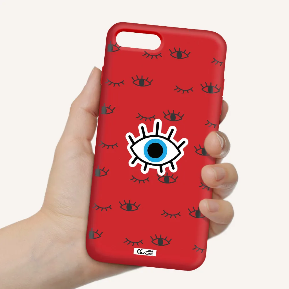 a blue eye with black eyeballs and eyelashes Apple iPhone 7 plus Silicone Imperial Red Case