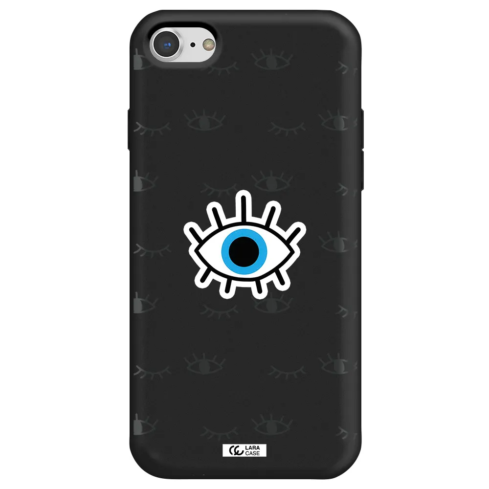 a blue eye with black eyeballs and eyelashes Apple iPhone 7 Silicone black Case