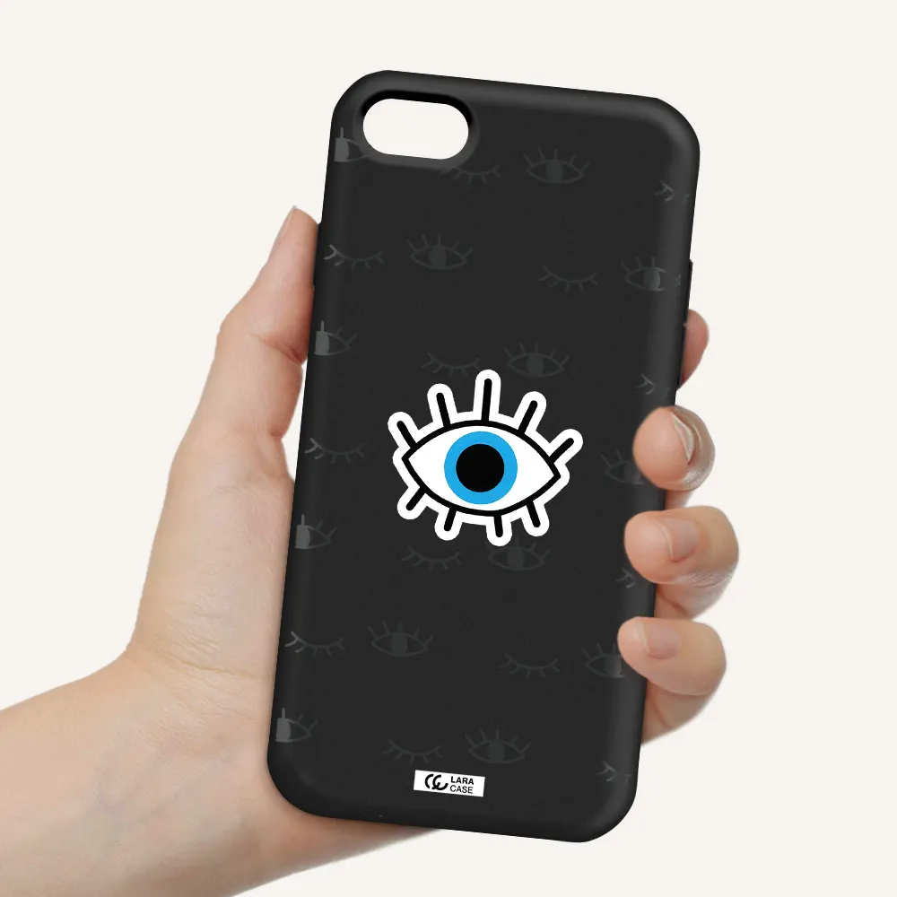 a blue eye with black eyeballs and eyelashes Apple iPhone 7 Silicone black Case