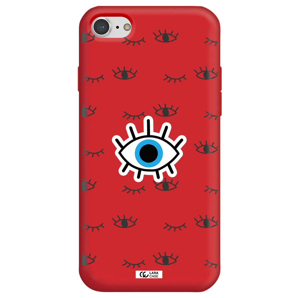 a blue eye with black eyeballs and eyelashes Apple iPhone 7 Silicone Imperial Red Case