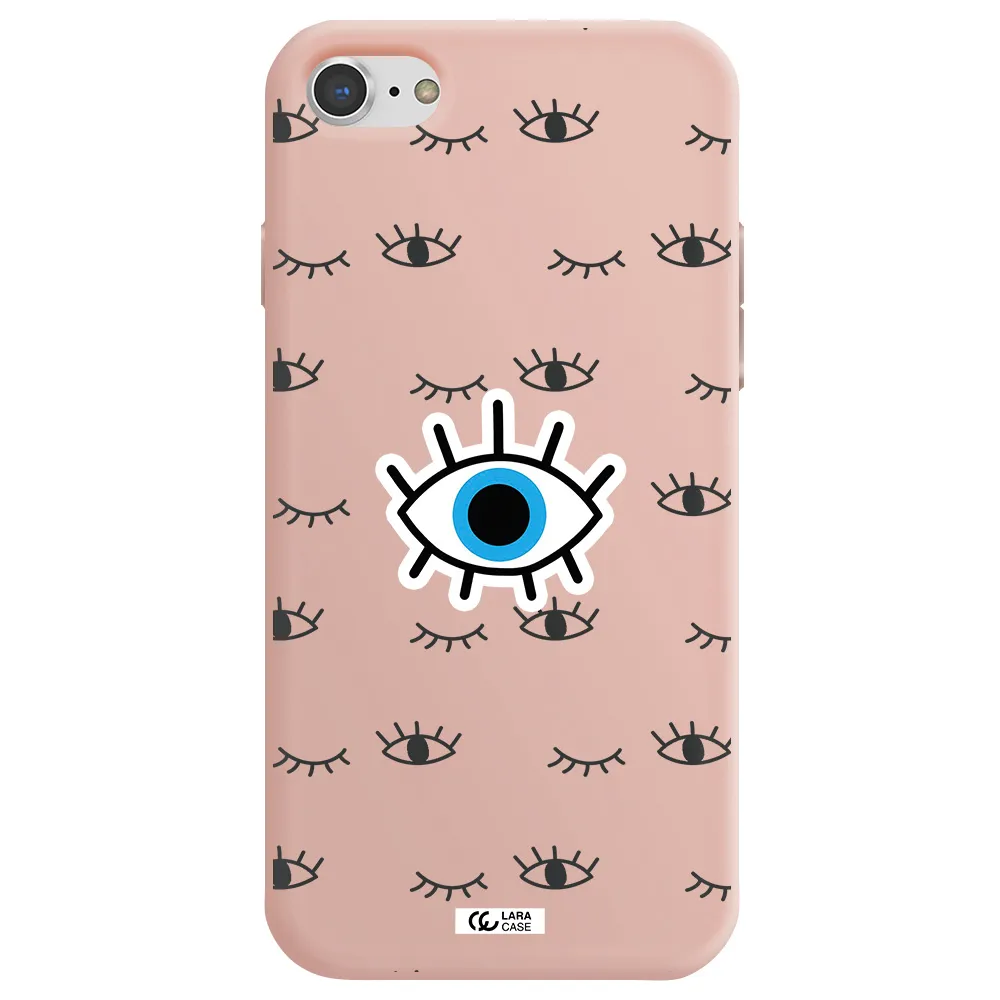 a blue eye with black eyeballs and eyelashes Apple iPhone 7 Silicone pastel pink Case