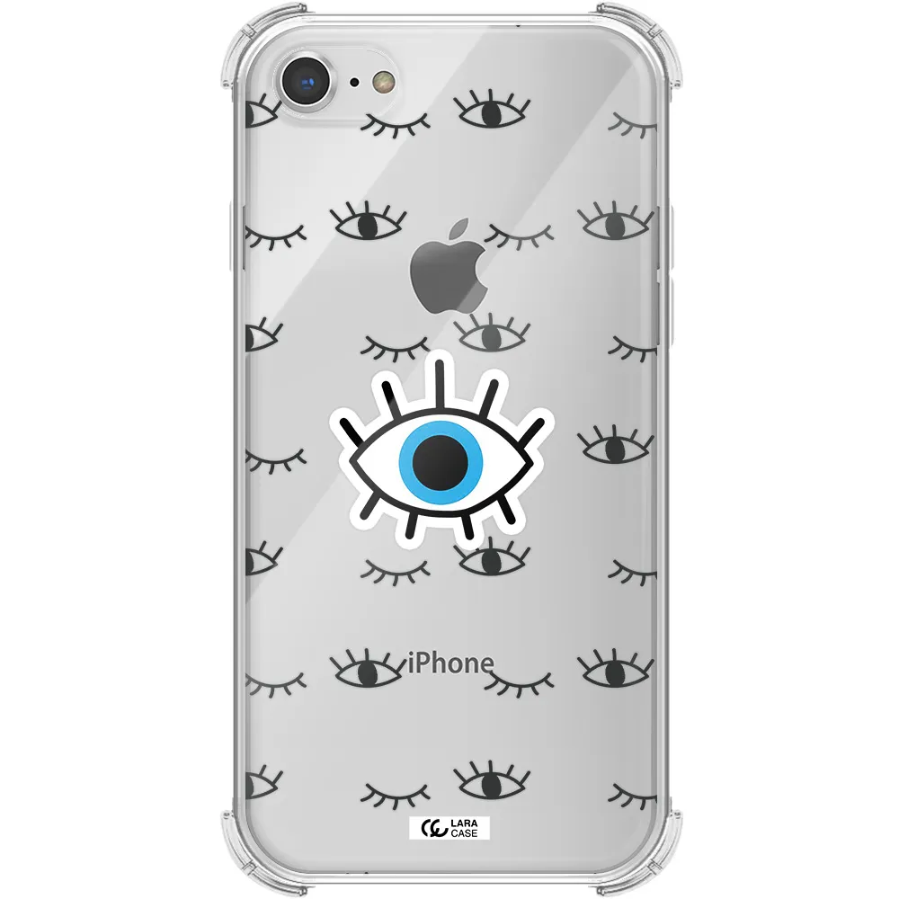 a blue eye with black eyeballs and eyelashes Apple iPhone 8 Clear PC Case