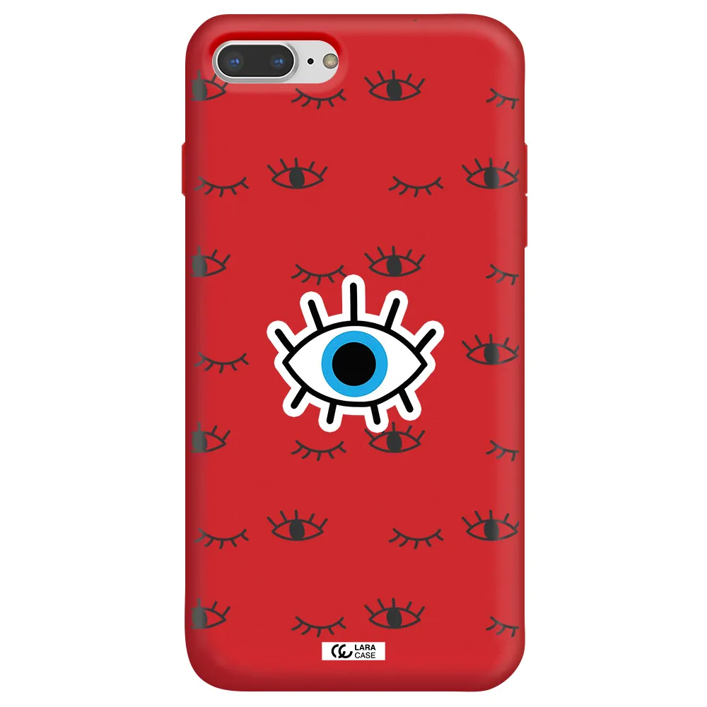 a blue eye with black eyeballs and eyelashes Apple iPhone 8 plus Silicone Imperial Red Case