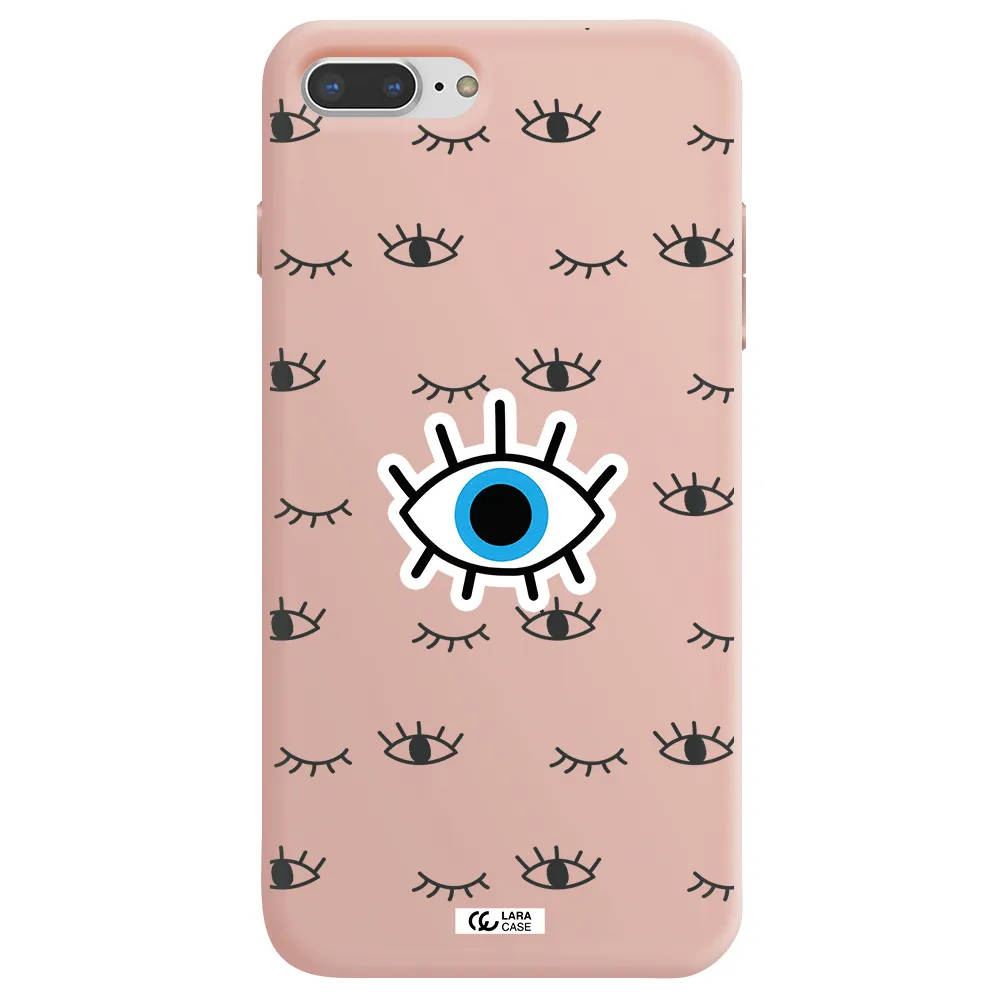 a blue eye with black eyeballs and eyelashes Apple iPhone 8 plus Silicone pastel pink Case