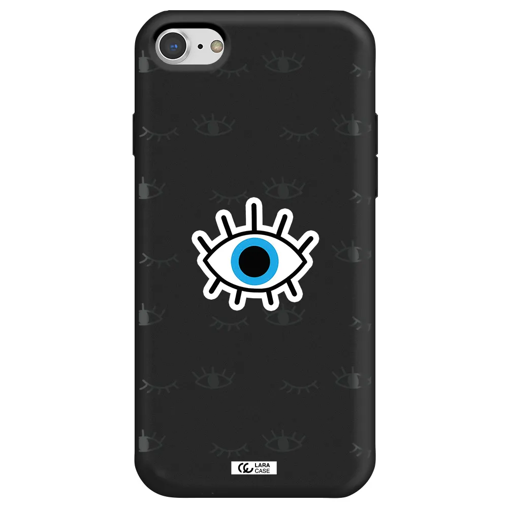 a blue eye with black eyeballs and eyelashes Apple iPhone 8 Silicone black Case