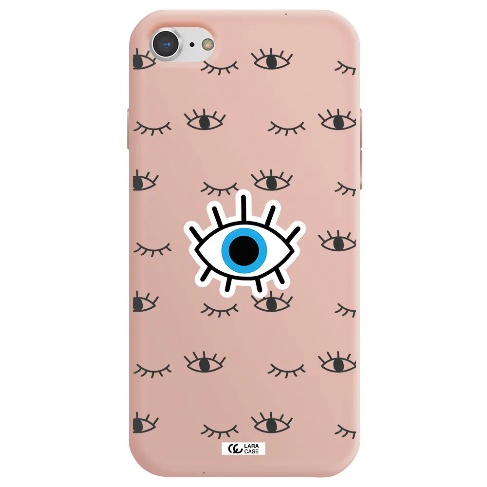 a blue eye with black eyeballs and eyelashes Apple iPhone 8 Silicone pastel pink Case