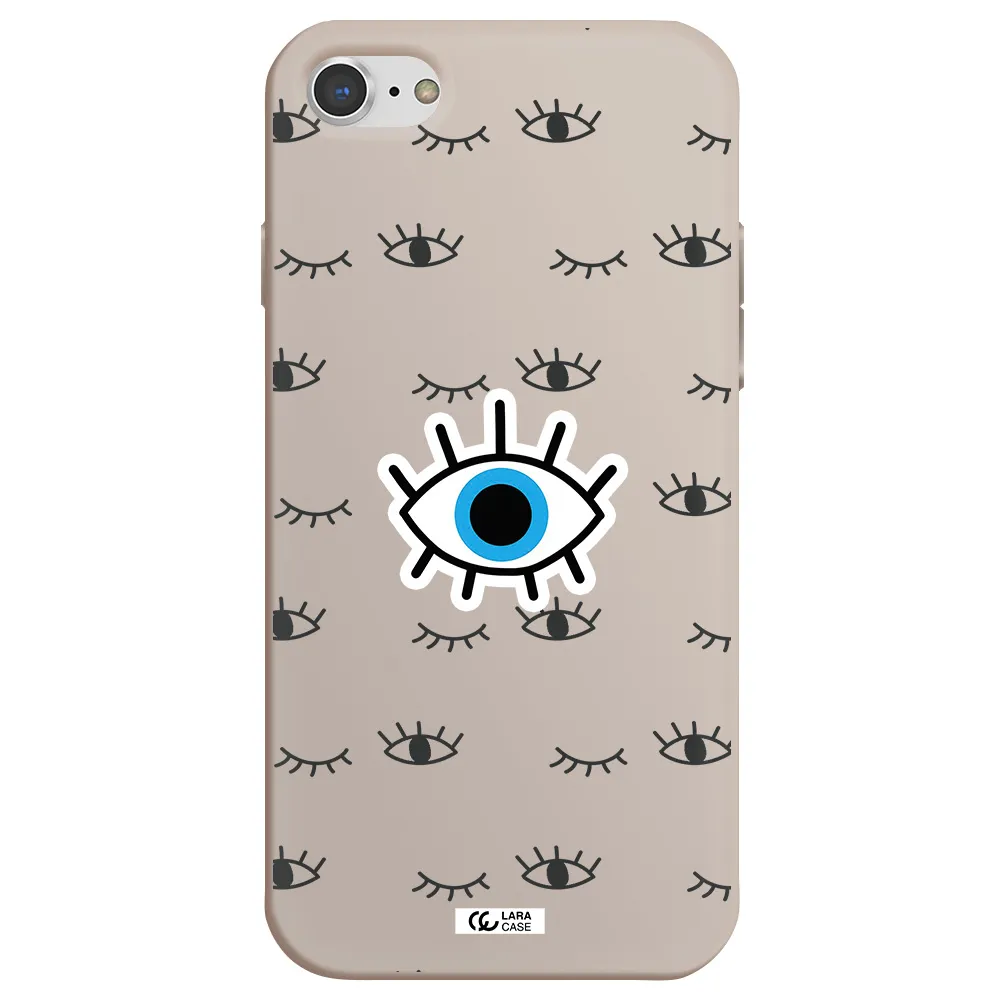a blue eye with black eyeballs and eyelashes Apple iPhone 8 Silicone Stone Case