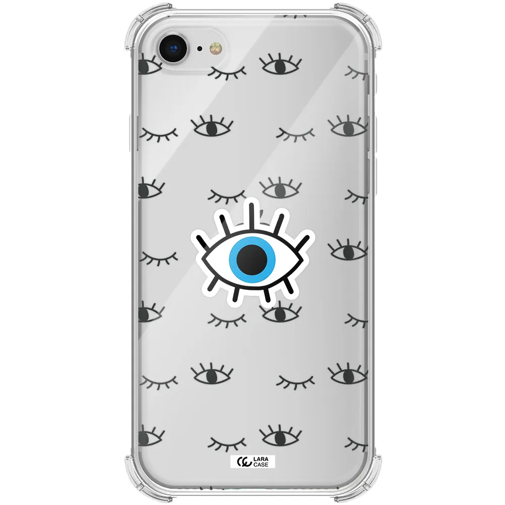a blue eye with black eyeballs and eyelashes Apple iPhone se 2020 Clear PC Case