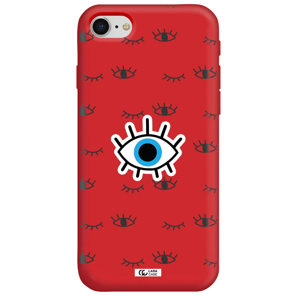 a blue eye with black eyeballs and eyelashes Apple iPhone se 2020 Silicone Imperial Red Case