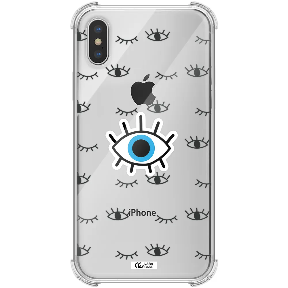 a blue eye with black eyeballs and eyelashes Apple iPhone X Clear PC Case