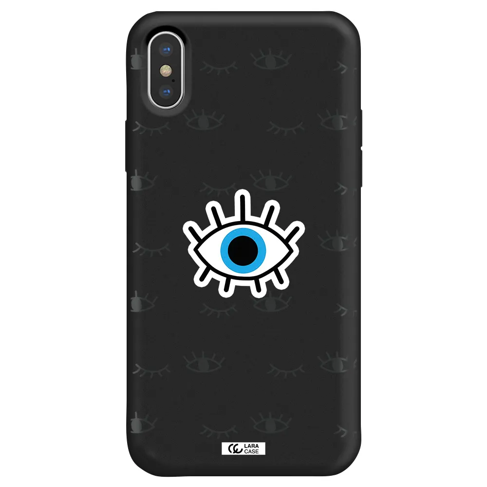 a blue eye with black eyeballs and eyelashes Apple iPhone X Silicone black Case