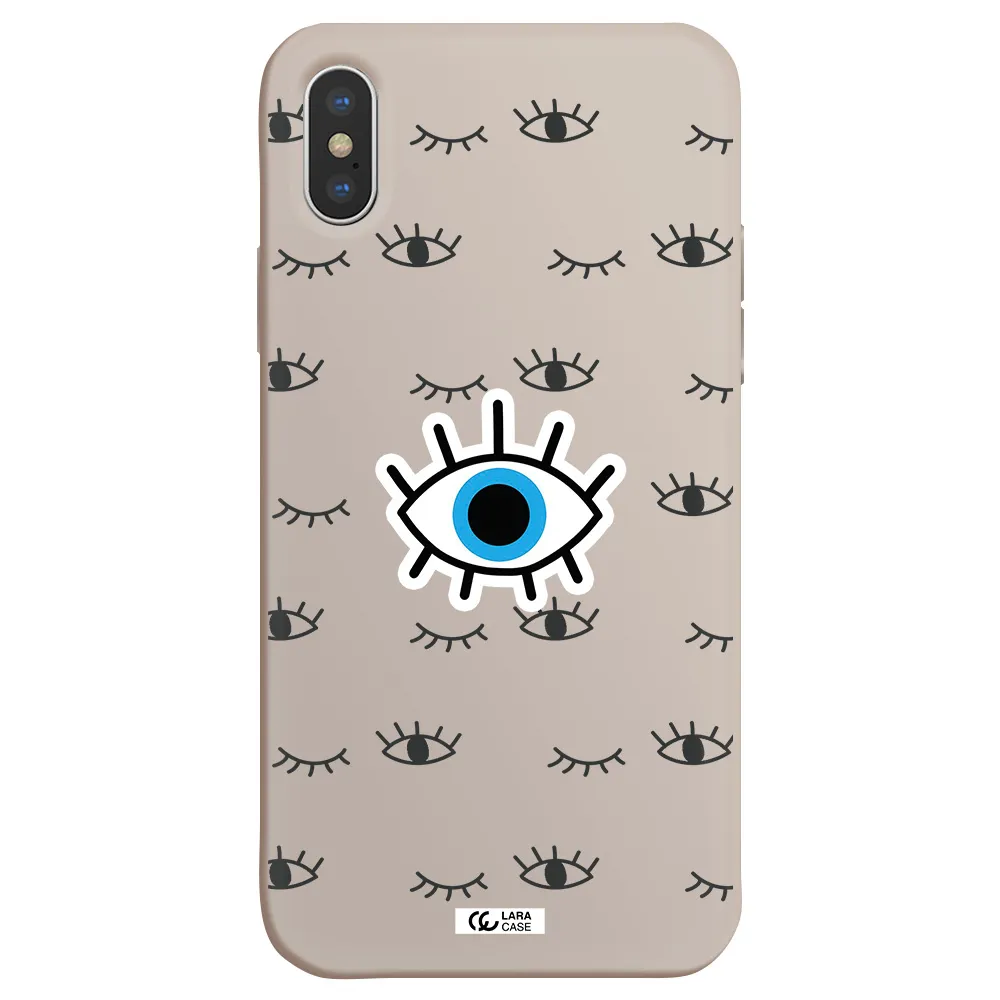 a blue eye with black eyeballs and eyelashes Apple iPhone X Silicone Stone Case