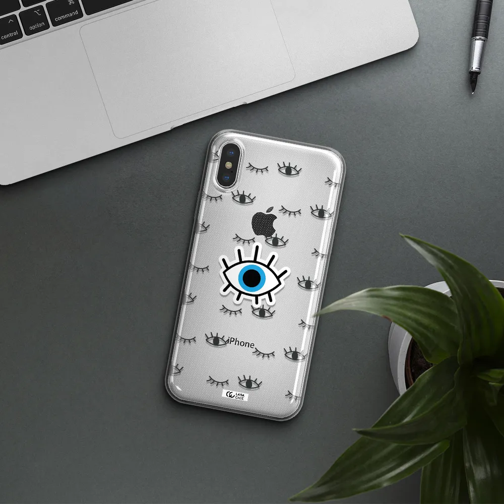 A Blue Eye With Black Eyeballs And Eyelashes Apple Iphone Xs Clear Tpu Case