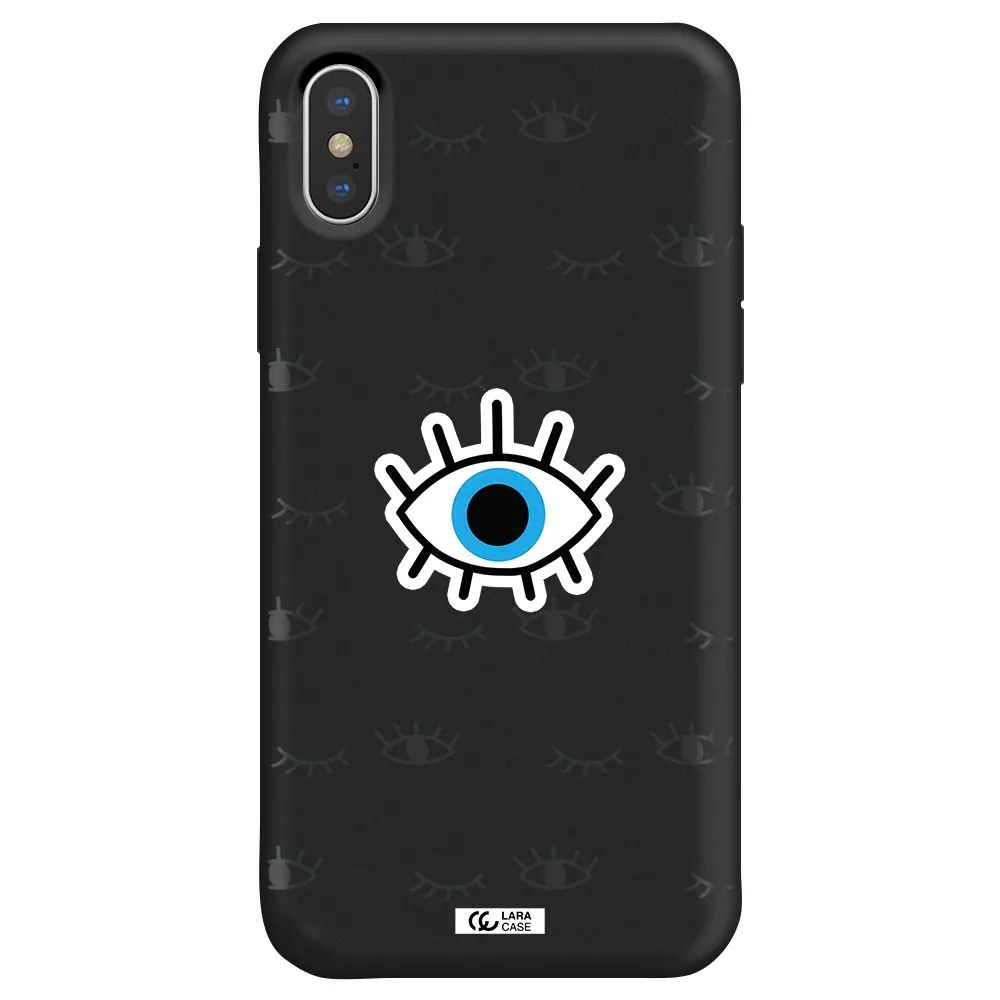 a blue eye with black eyeballs and eyelashes Apple iPhone XS Silicone black Case