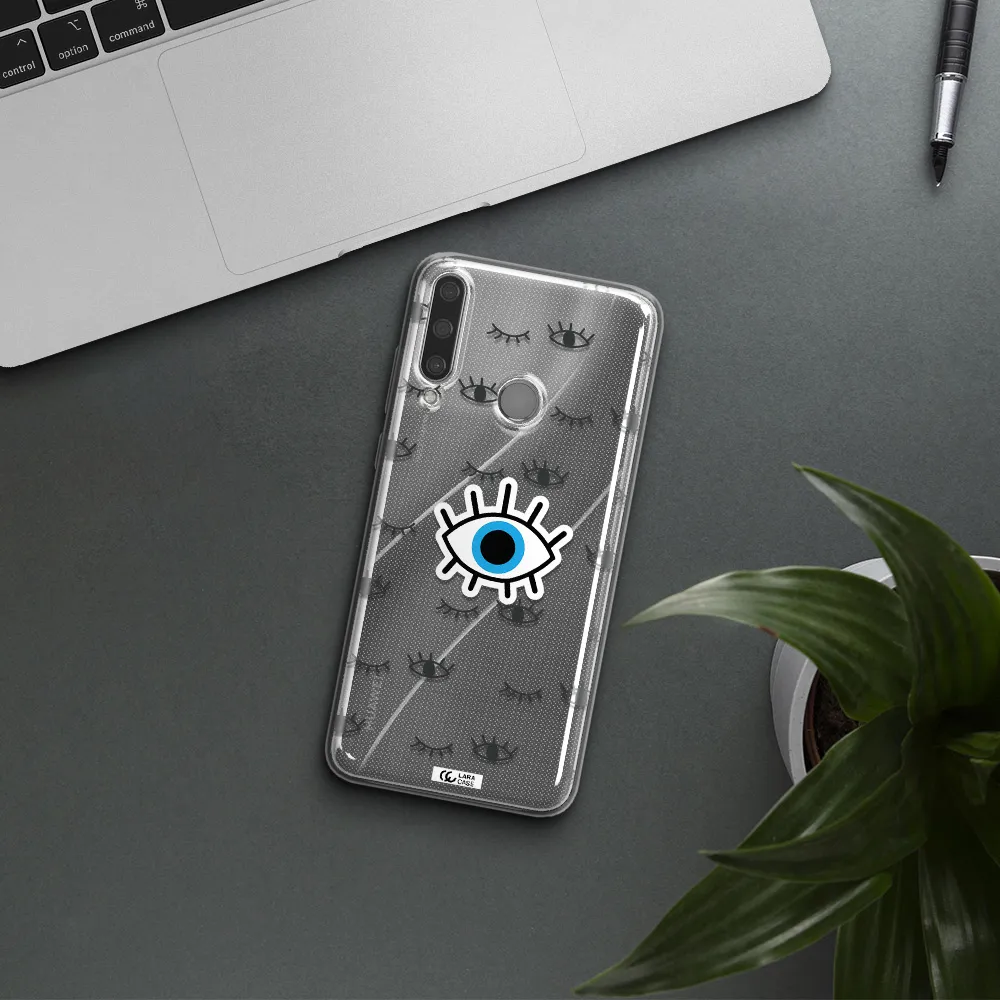 A Blue Eye With Black Eyeballs And Eyelashes Huawei Y6P Clear Tpu Case