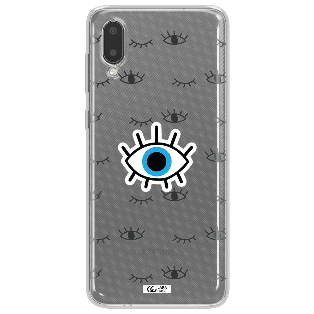 A Blue Eye With Black Eyeballs And Eyelashes Samsung A02 Clear Tpu Case