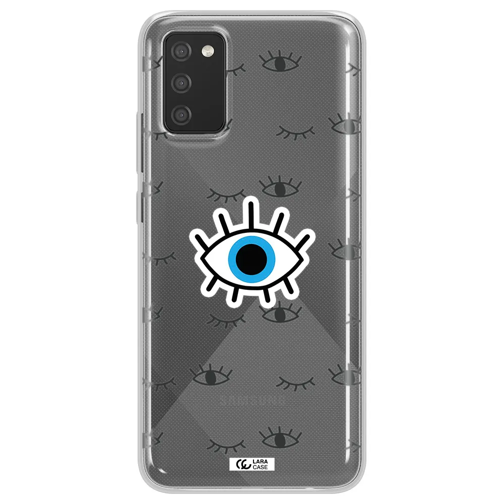 A Blue Eye With Black Eyeballs And Eyelashes Samsung A02S Clear Tpu Case