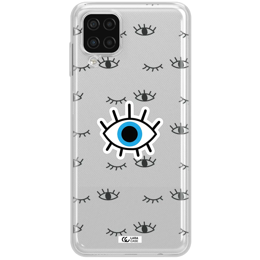 A Blue Eye With Black Eyeballs And Eyelashes Samsung A12 4G Clear Tpu Case
