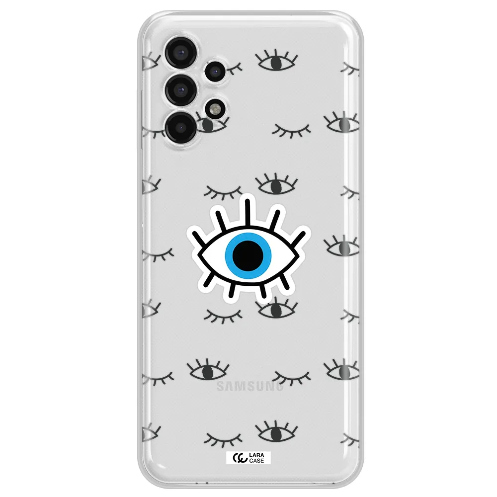 A Blue Eye With Black Eyeballs And Eyelashes Samsung A13 4G Clear Tpu Case