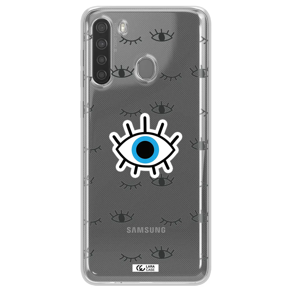 A Blue Eye With Black Eyeballs And Eyelashes Samsung A21 Clear Tpu Case
