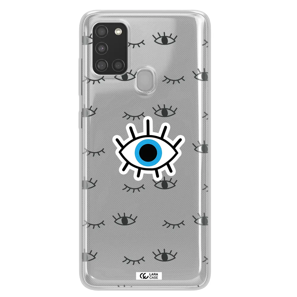 A Blue Eye With Black Eyeballs And Eyelashes Samsung A21S Clear Tpu Case