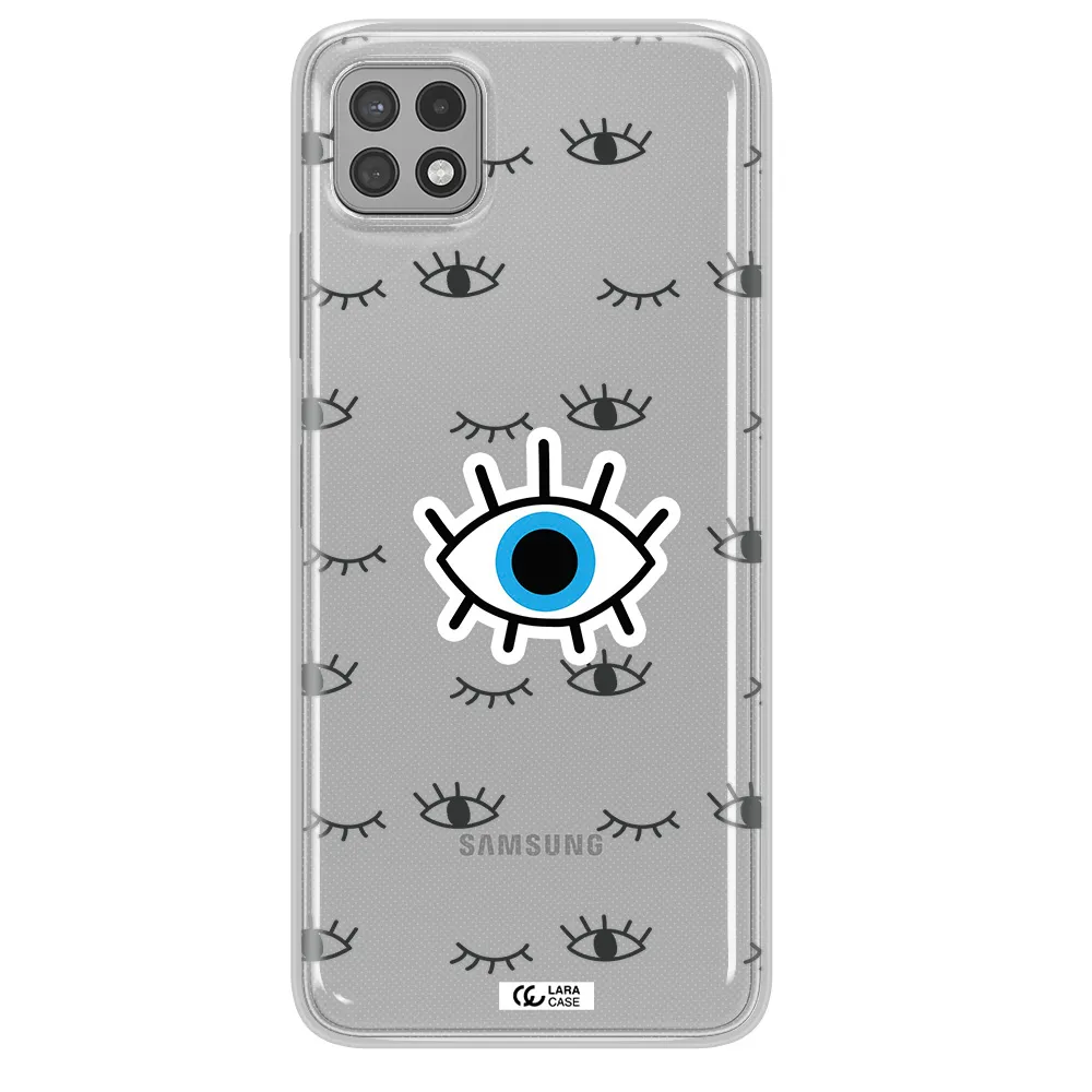 A Blue Eye With Black Eyeballs And Eyelashes Samsung A22 5G Clear Tpu Case