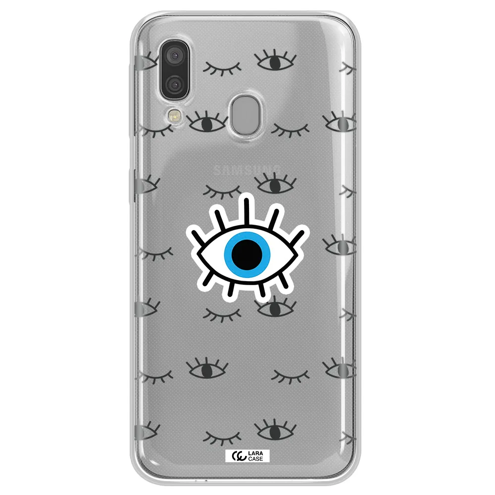 A Blue Eye With Black Eyeballs And Eyelashes Samsung A40 Clear Tpu Case