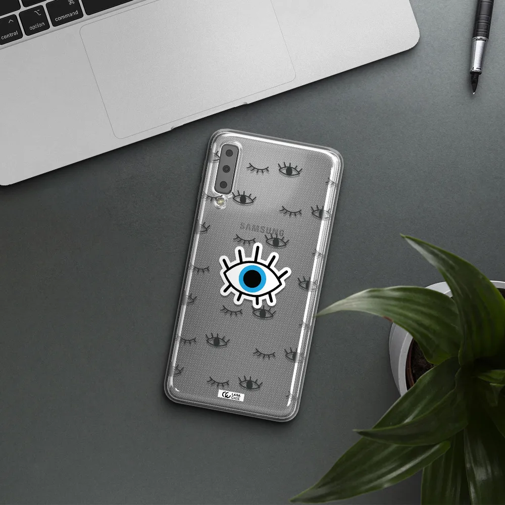 A Blue Eye With Black Eyeballs And Eyelashes Samsung A7 2018 Clear Tpu Case