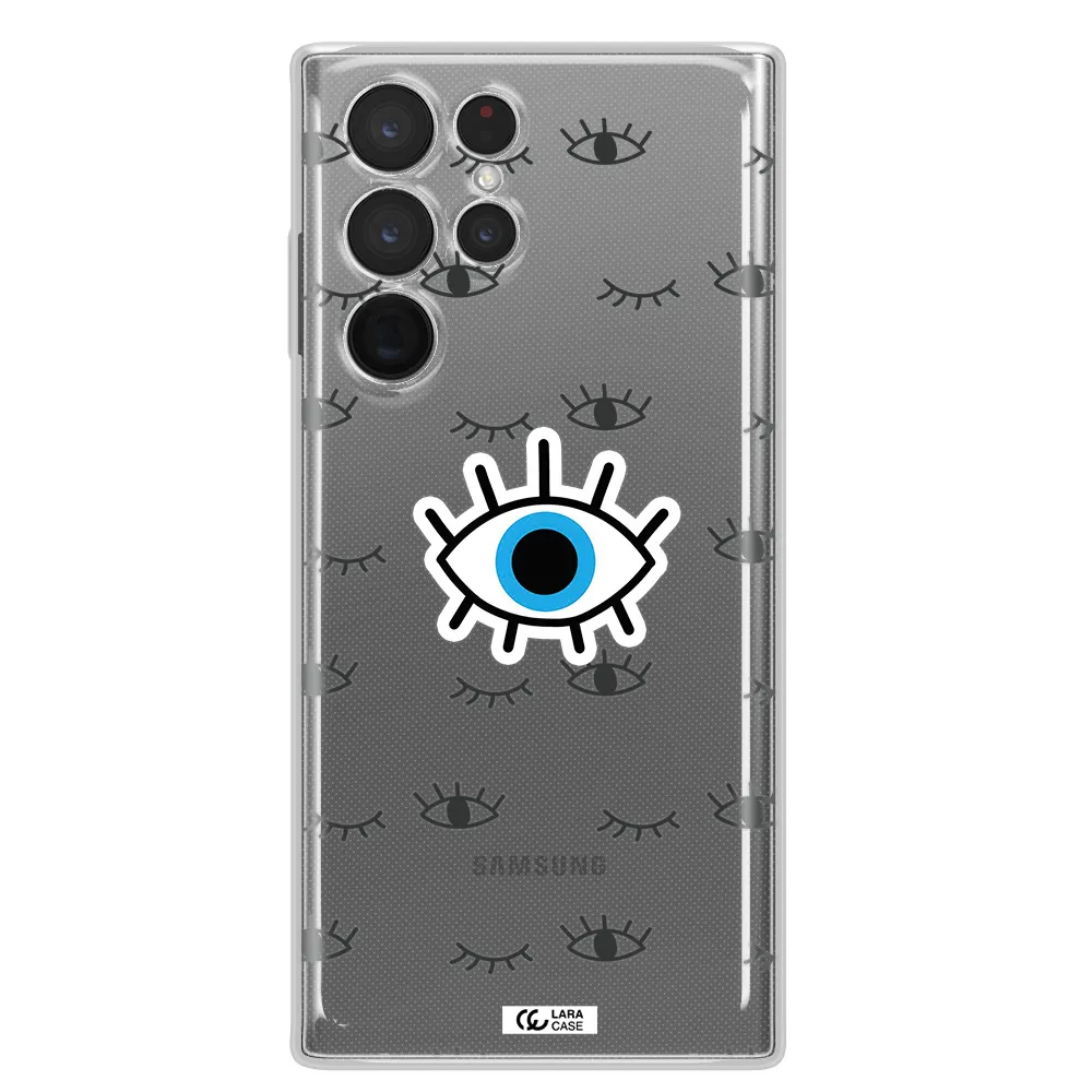 A Blue Eye With Black Eyeballs And Eyelashes Samsung S 22 Ultra Clear Tpu Case