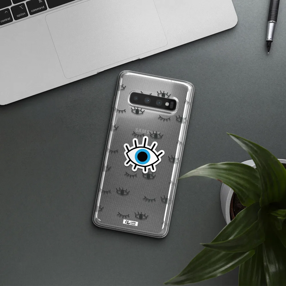 A Blue Eye With Black Eyeballs And Eyelashes Samsung S10 Clear Tpu Case