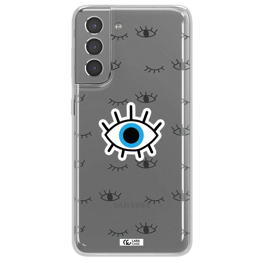 A Blue Eye With Black Eyeballs And Eyelashes Samsung S21 Clear Tpu Case