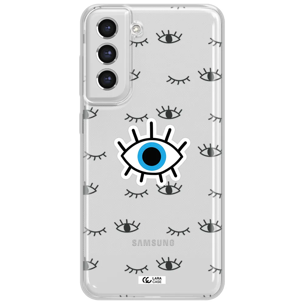 A Blue Eye With Black Eyeballs And Eyelashes Samsung S21 Fe Clear Tpu Case