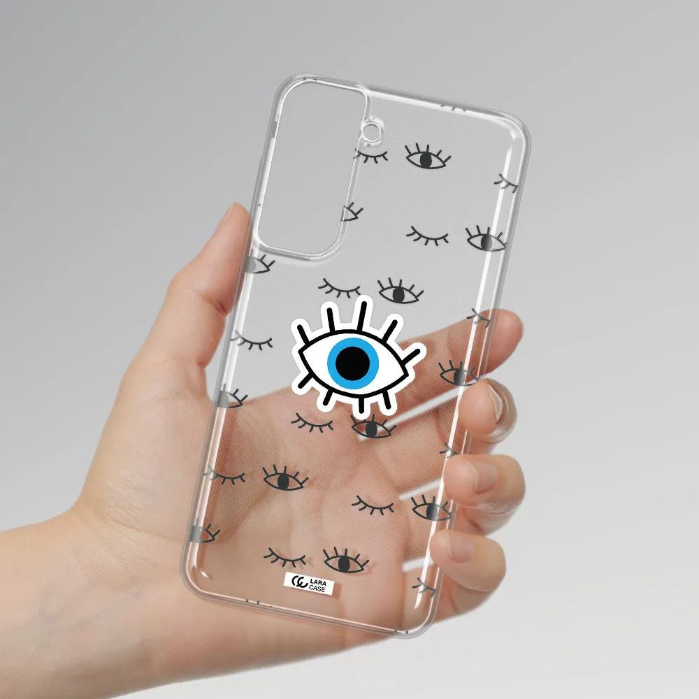 A Blue Eye With Black Eyeballs And Eyelashes Samsung S21 Fe Clear Tpu Case