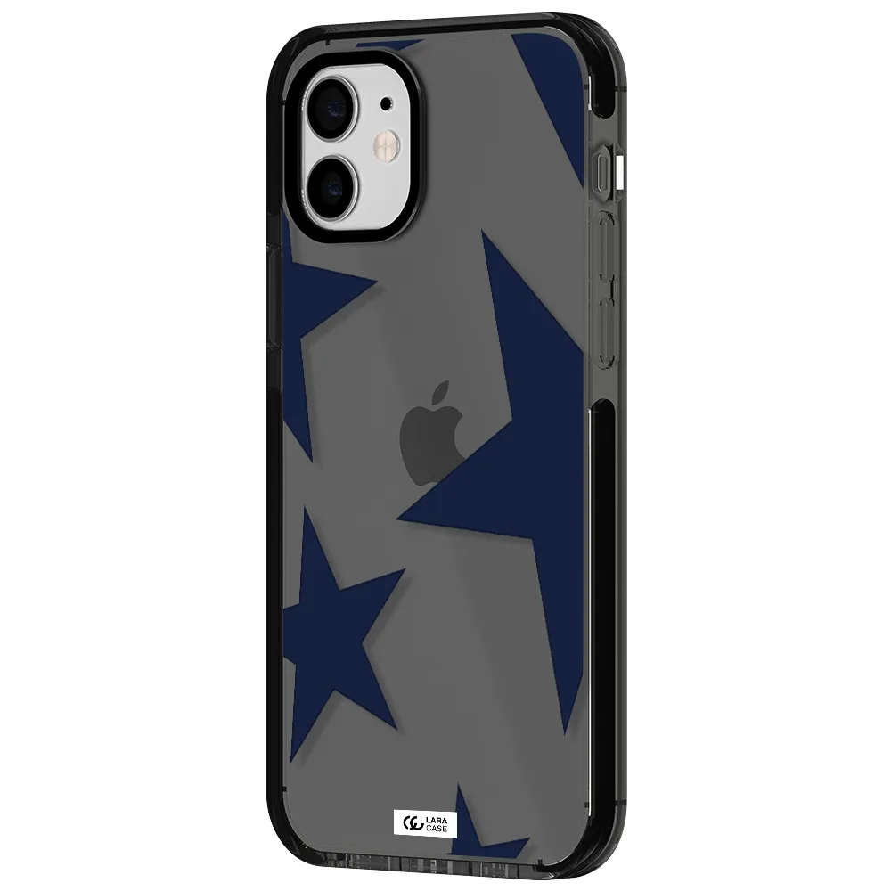 Blue Navy Stars Apple iPhone 12 impact Smoke Black Case